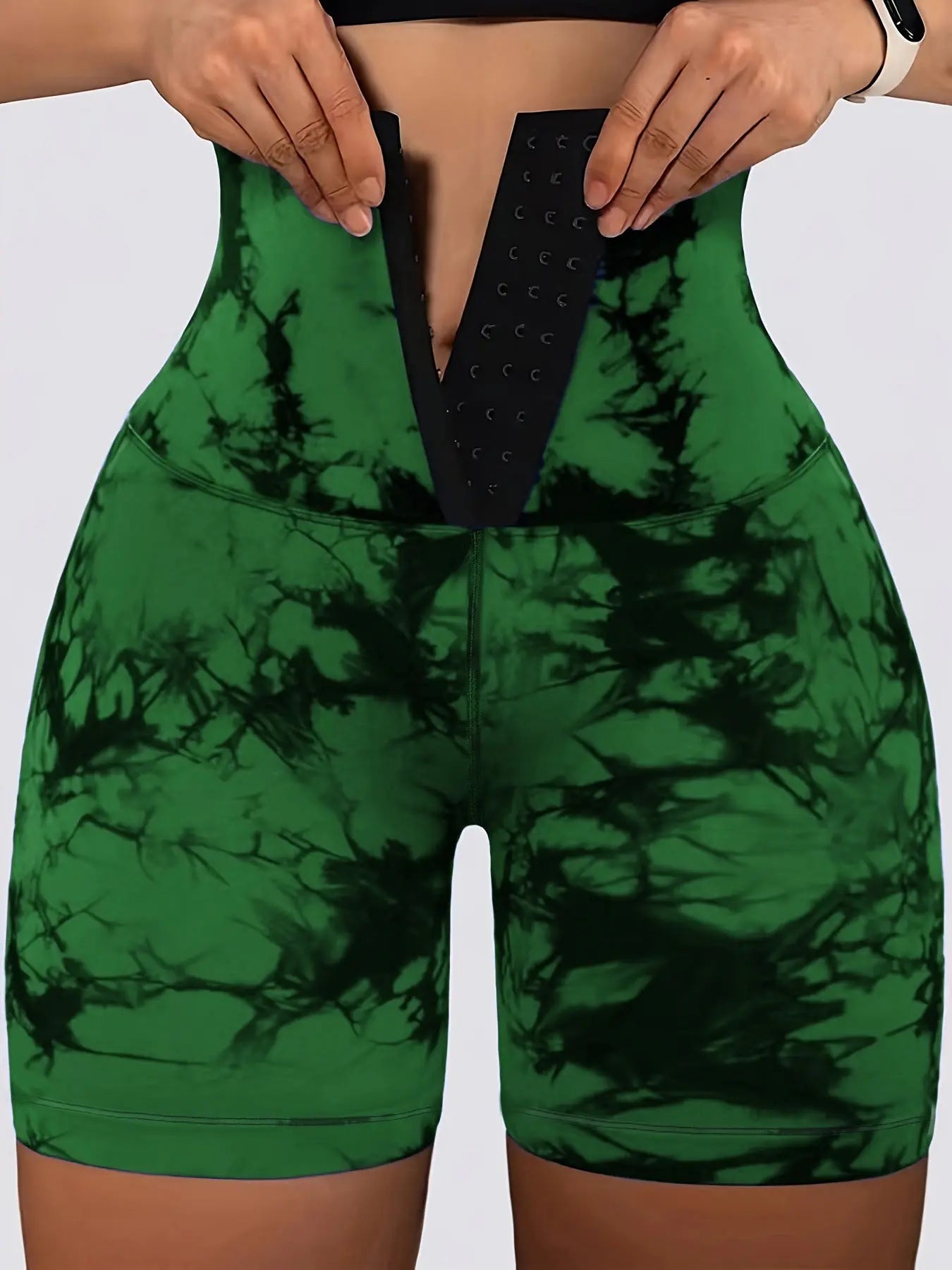 Dark green ink-dyed printed women's shorts by Dropshipman, featuring a stylish design and comfortable fit.