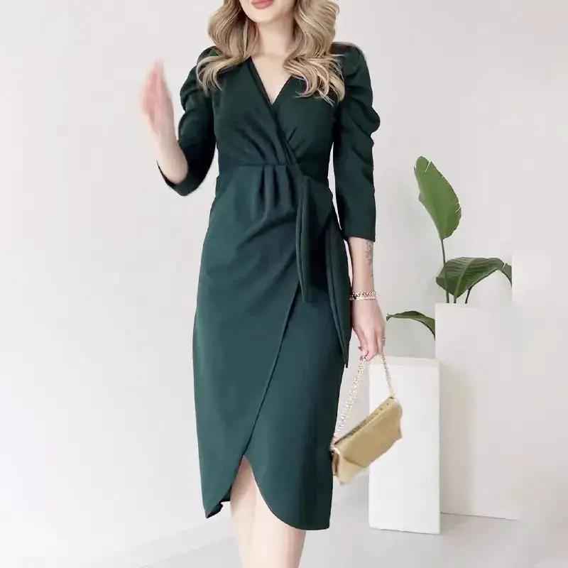 Figure-flattering Lotus-leaf Hem Midi Dress