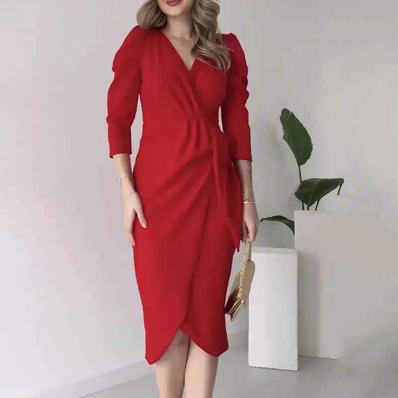 Figure-flattering Lotus-leaf Hem Midi Dress
