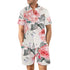 Dropshipman 2-piece printed beach shirt and shorts set for men, casual summer suit with loose lapel top and drawstring pocket shorts.