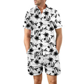 Dropshipman 2-piece printed beach shirt and shorts set for men, casual short sleeve top with lapel and drawstring pocket shorts.