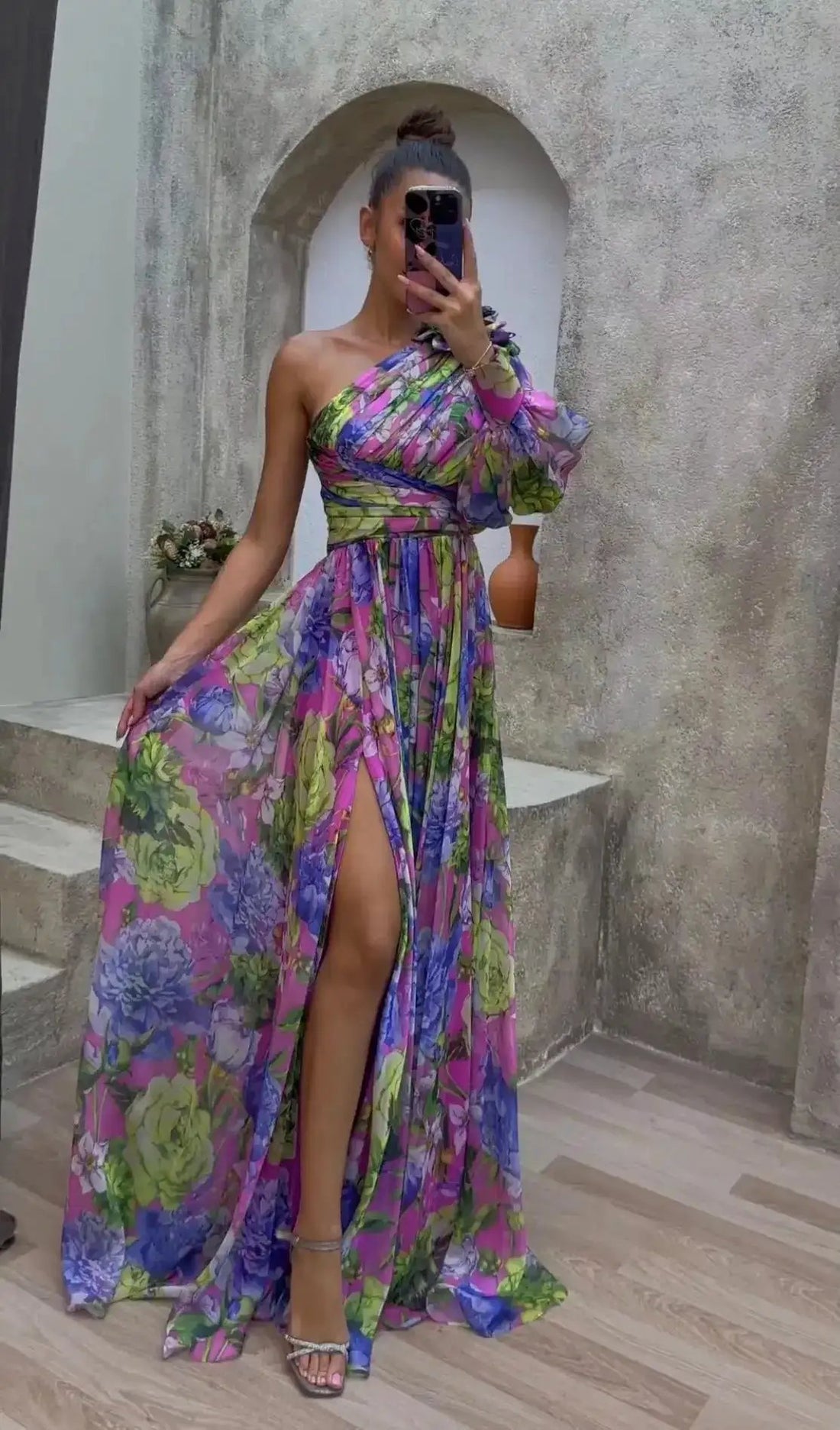 Floral One Shoulder Sexy Long-sleeved Dress by Dropshipman