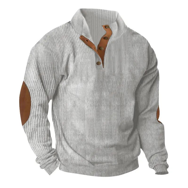 Green corduroy casual sweater with stand collar and long sleeves by Dropshipman, shown on a plain background.