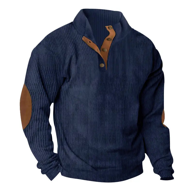 Green corduroy casual sweater with stand collar and long sleeves from Dropshipman, shown on a plain background.