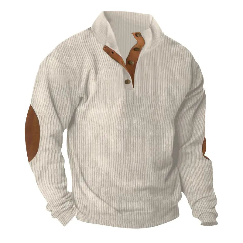 Green corduroy casual sweater with stand collar and long sleeves by Dropshipman, shown on a plain background.