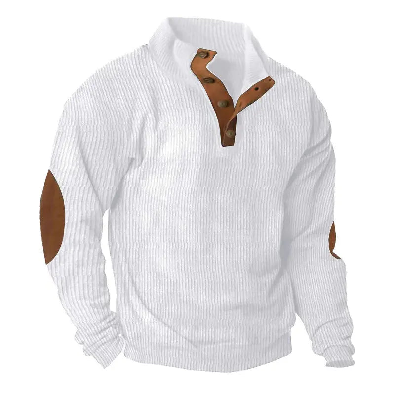 Green corduroy casual sweater with stand collar and long sleeves by Dropshipman, stylish and comfortable for everyday wear.