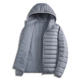 Gray loose-fit hooded top by Dropshipman, windproof and warm with sporty, casual ribbed design for autumn and winter wear.