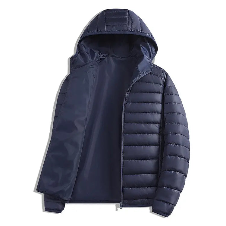 Gray loose-fit hooded top by Dropshipman, warm and windproof with sporty casual style and ribbed texture for autumn and winter wear.