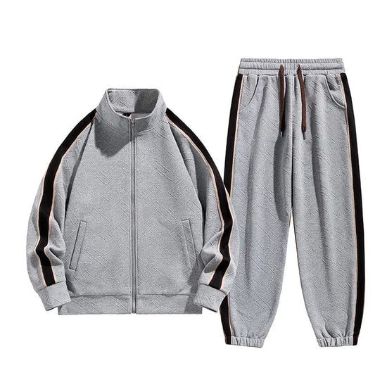 Gray Jacquard sweater jacket suit for men and youth, featuring a casual leisure sports style by Dropshipman.