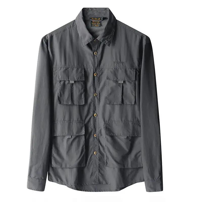 Mens Long-Sleeve Fashionable Casual Solid-Color Shirt by Dropshipman