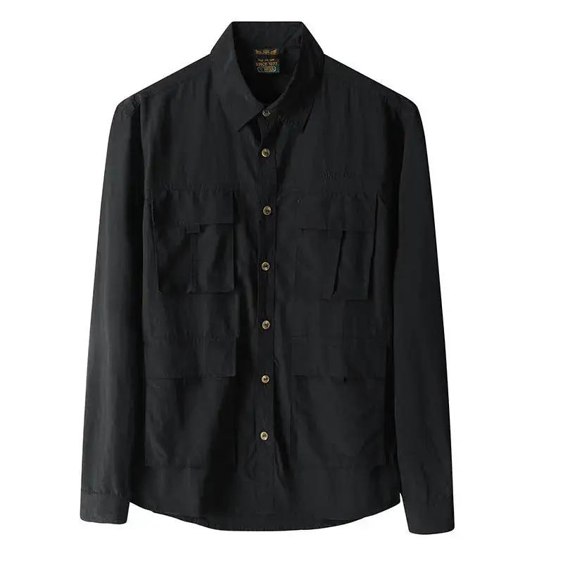 Mens Long-Sleeve Fashionable Casual Solid-Color Shirt by Dropshipman