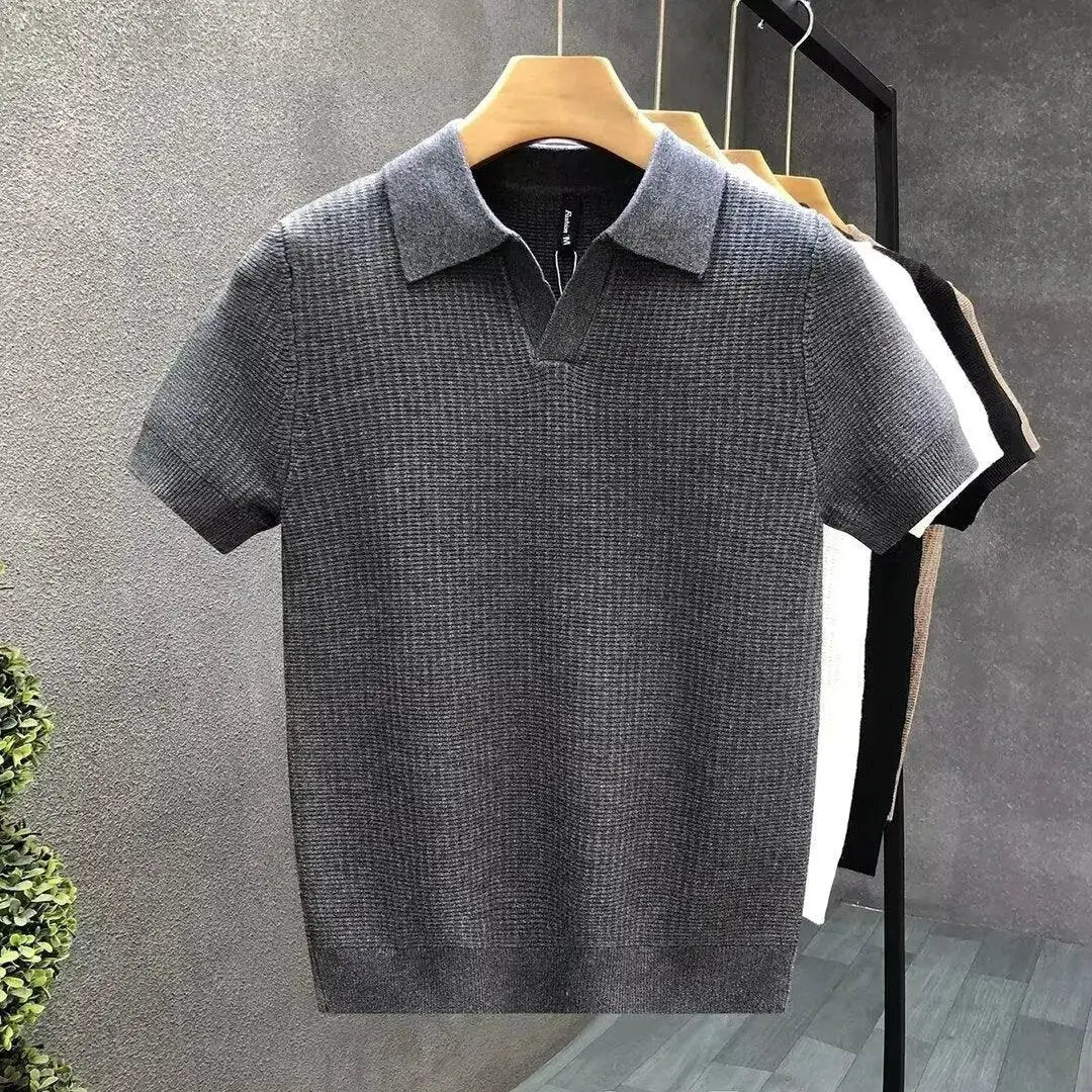 Stylish Slim-Fit Short-Sleeve Lapel Knitted Base Layer Shirt by Dropshipman