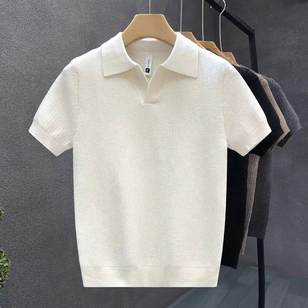 Stylish Slim-Fit Short-Sleeve Lapel Knitted Base Layer Shirt by Dropshipman