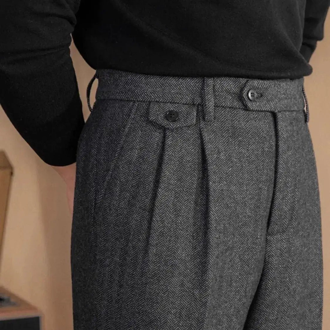 Mens Italian Herringbone Cropped Trousers by Dropshipman