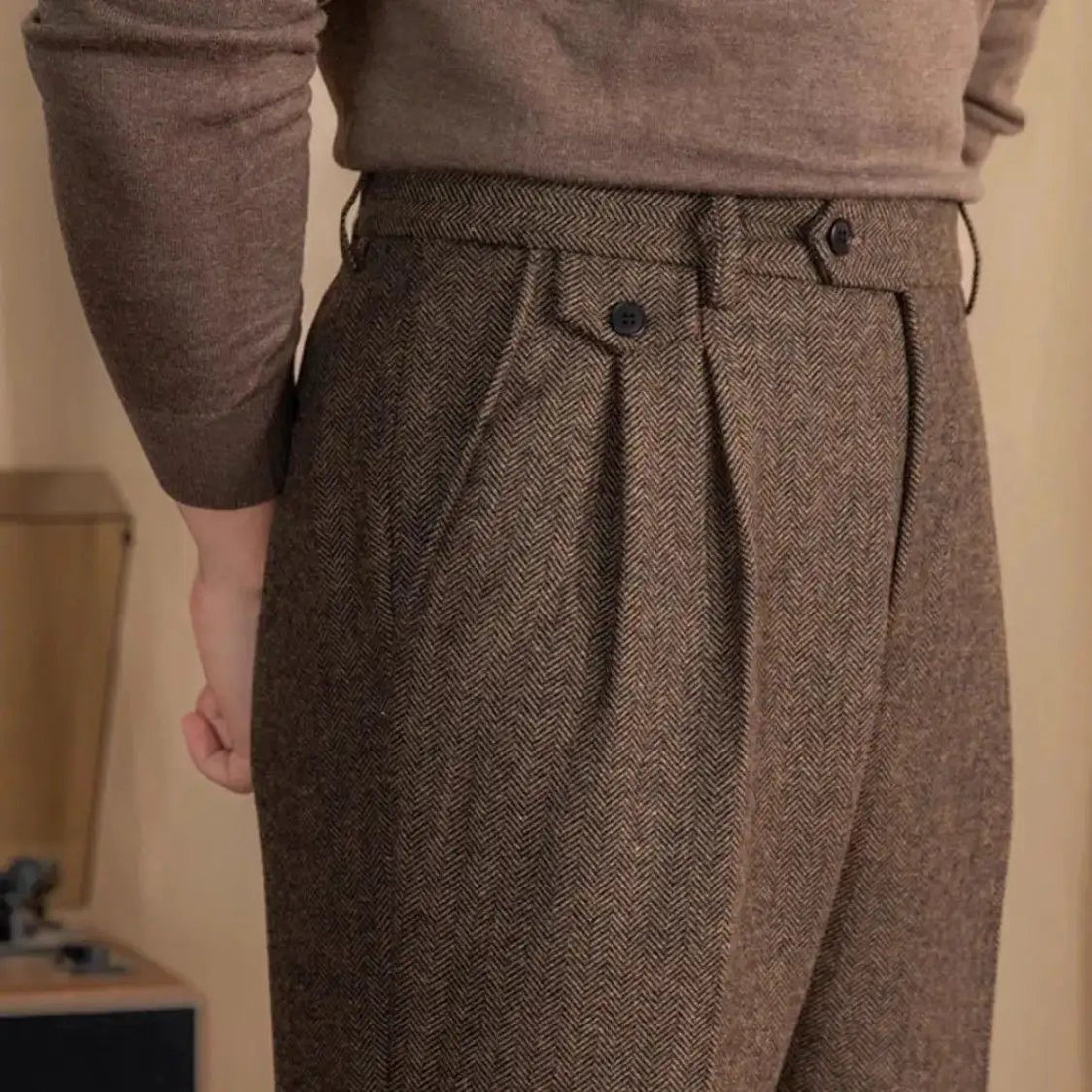 Mens Italian Herringbone Cropped Trousers by Dropshipman