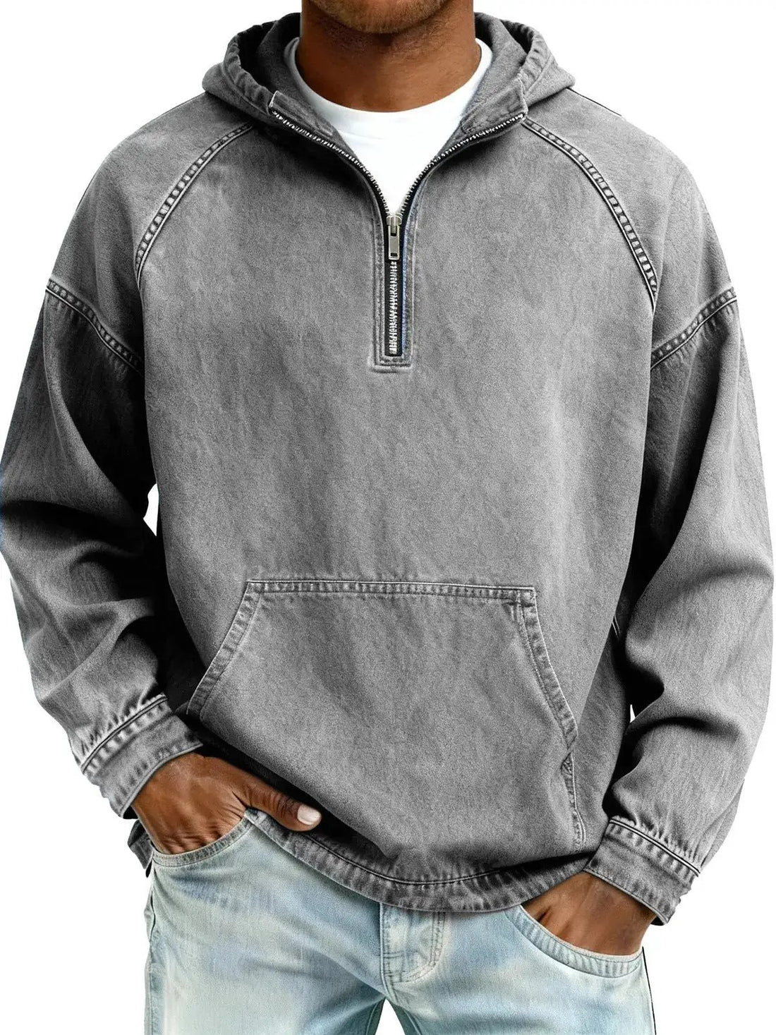 Mens Solid-Color Casual Hooded Zip-Up Sweatshirt by Dropshipman
