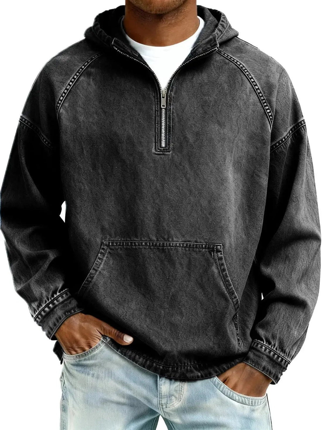 Mens Solid-Color Casual Hooded Zip-Up Sweatshirt by Dropshipman