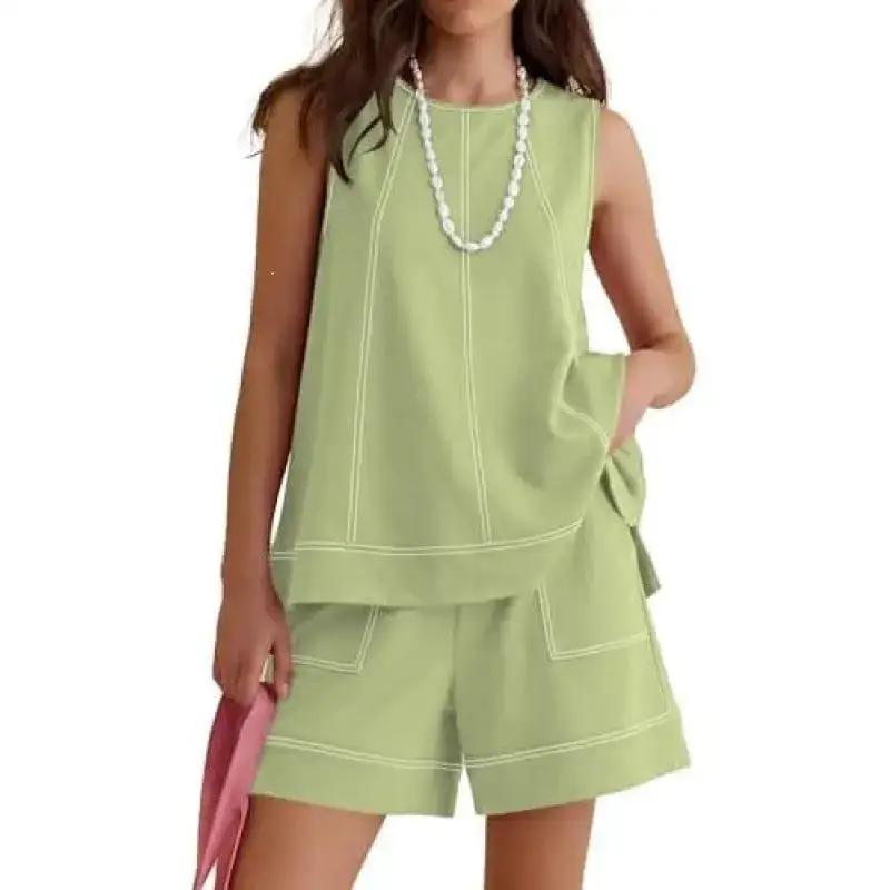 Summer Crew-neck Sleeveless Tank Top With Drawstring by Dropshipman
