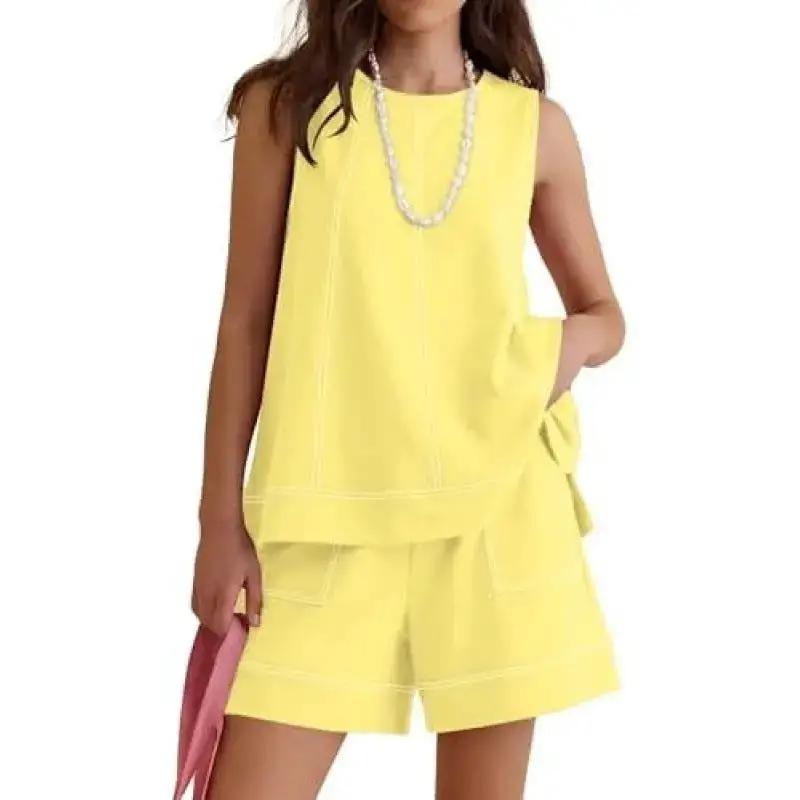 Summer Crew-neck Sleeveless Tank Top With Drawstring by Dropshipman