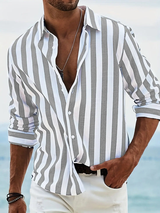 Light gray striped print men&
