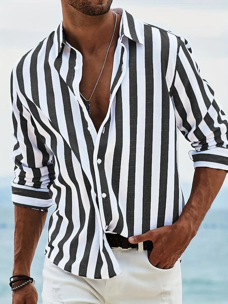 Light gray striped print casual men&