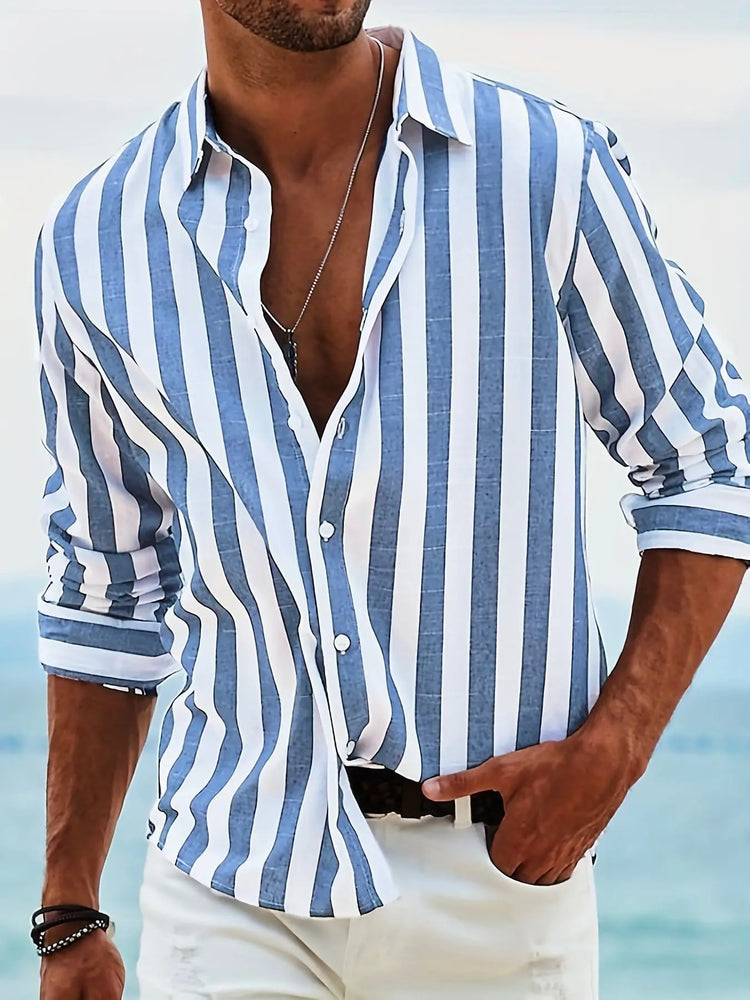 Light gray striped print men&
