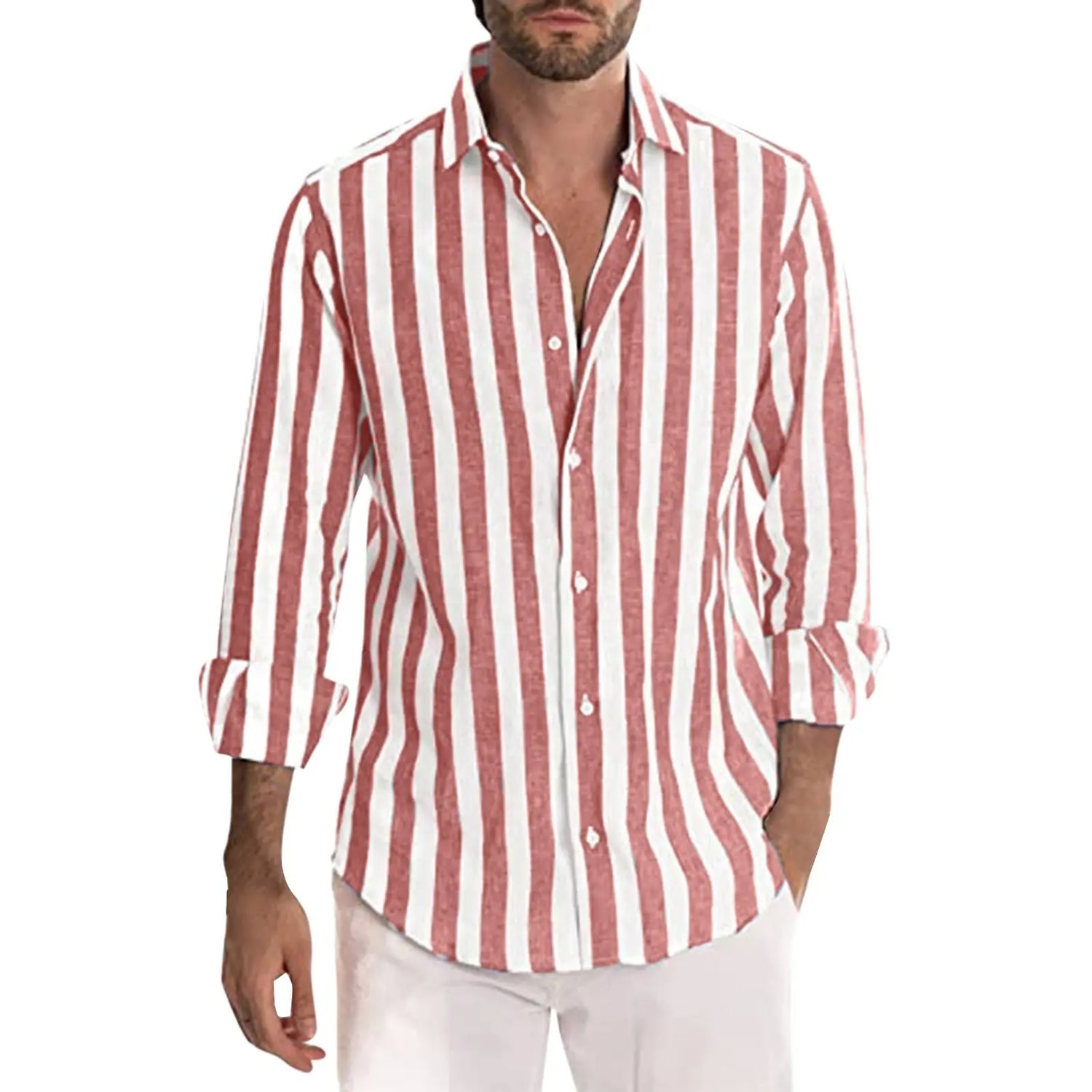 Light gray striped print men&