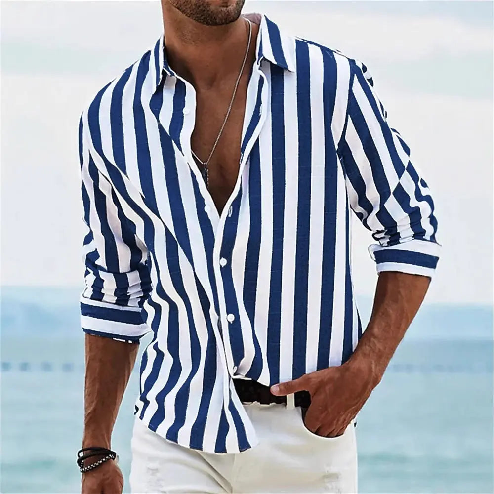 Light gray striped print men&
