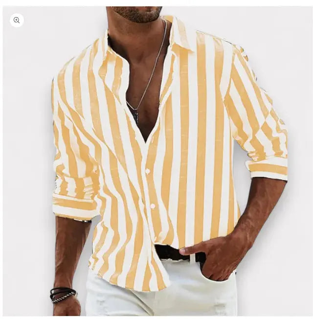 Light gray striped print men&