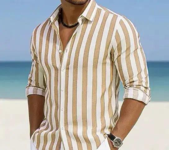 Striped Print Shirt Casual Loose Long-sleeved Shirt Men&