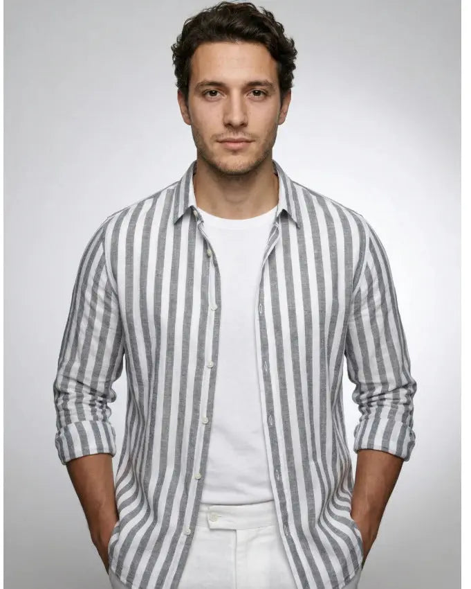 Light gray striped print men&