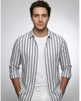 Light gray striped print men&