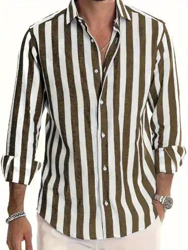 Striped Print Shirt Casual Loose Long-sleeved Shirt Men&
