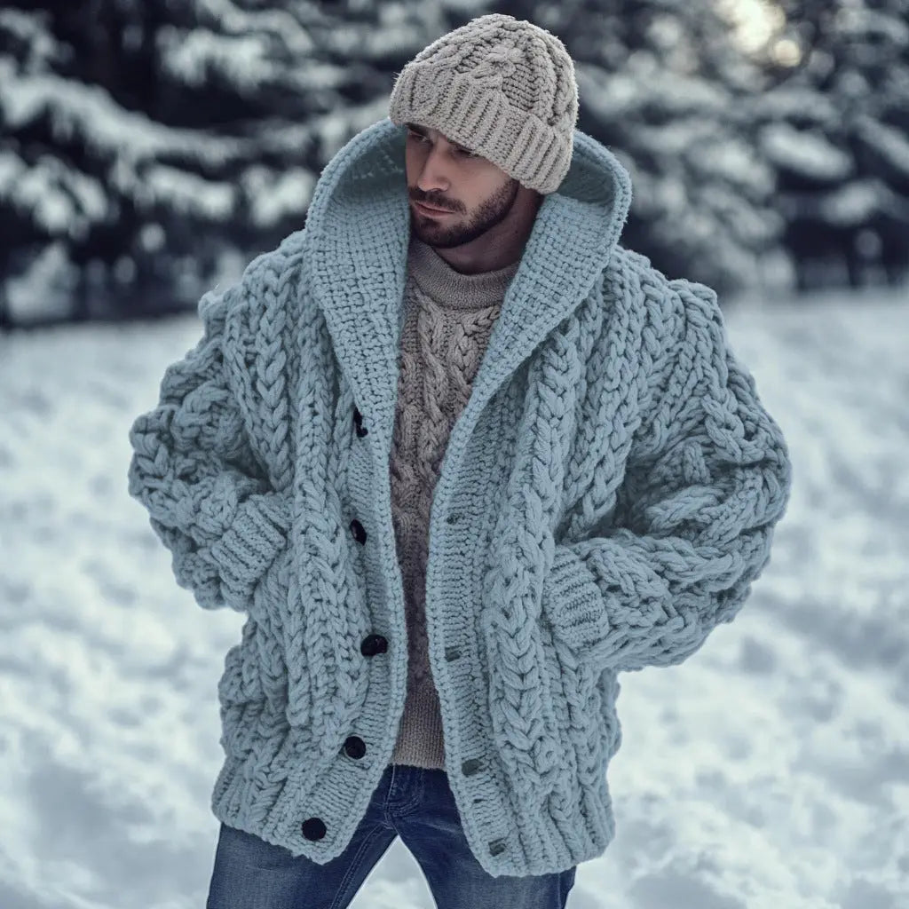 Retro hooded knitted cardigan outerwear by Dropshipman, laid-back style with a cozy, casual fit and textured knit design.