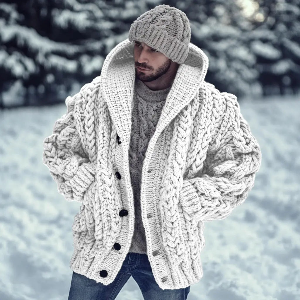 Retro hooded knitted cardigan cape outerwear by Dropshipman, laid-back style with cozy knit texture and relaxed fit.