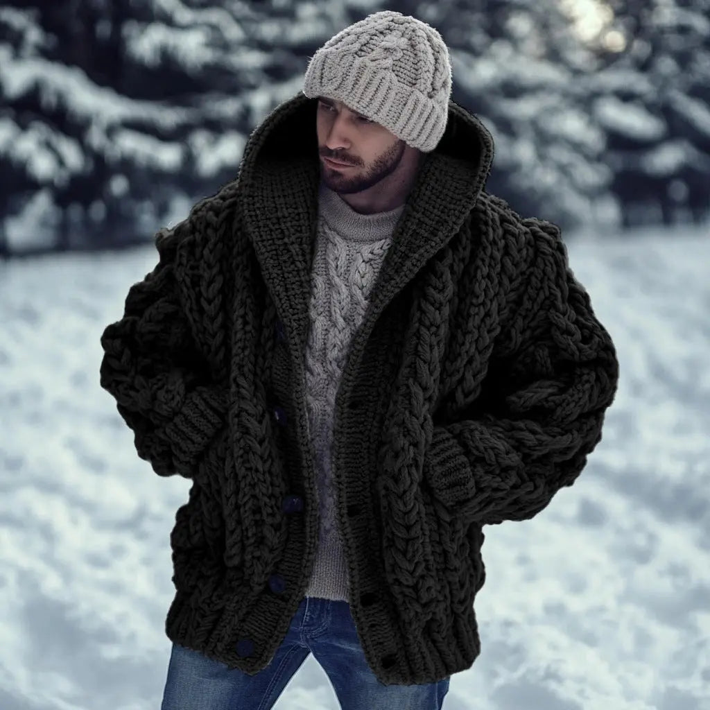 Retro hooded knitted cardigan cape outerwear by Dropshipman, featuring a laid-back style and cozy knit texture.