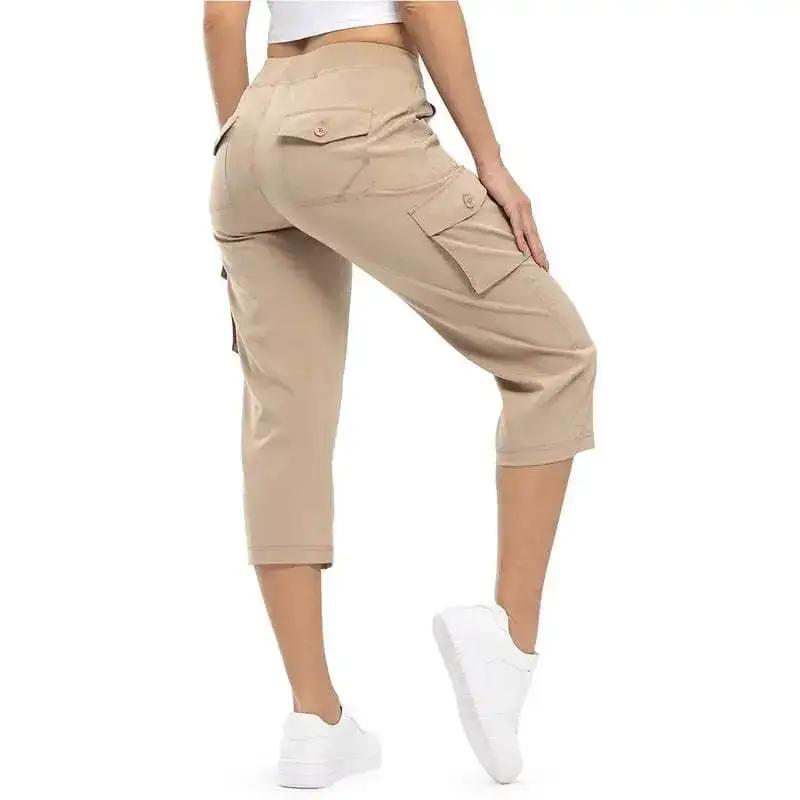 Khaki ladies' 7-inch lightweight hiking and outdoor travel loose shorts by Dropshipman, showing relaxed fit and breathable fabric.