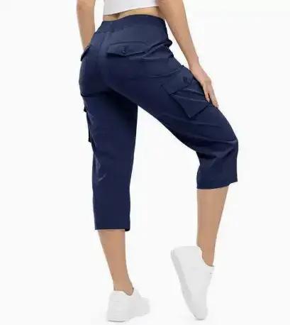 Ladies' khaki 7-inch lightweight hiking and outdoor travel loose shorts by Dropshipman, shown with elastic waistband and breathable fabric.
