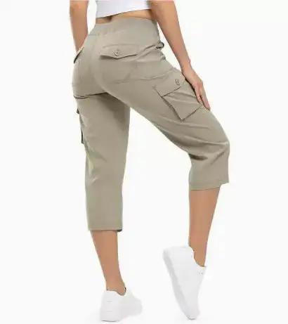 Khaki ladies' 7-inch lightweight hiking and outdoor travel loose shorts from Dropshipman, shown in size 4XL.