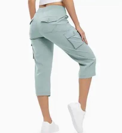 Ladies' khaki 7-inch lightweight hiking and outdoor travel loose shorts by Dropshipman, shown in size 4XL.