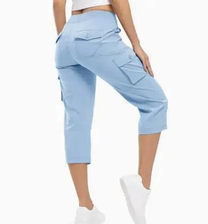 Khaki ladies' 7-inch lightweight hiking shorts by Dropshipman, loose fit, ideal for outdoor travel and active outdoor activities.
