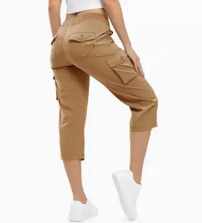 Ladies' khaki lightweight hiking and outdoor travel loose shorts by Dropshipman, 7-inch inseam, relaxed fit, suitable for outdoor activities.
