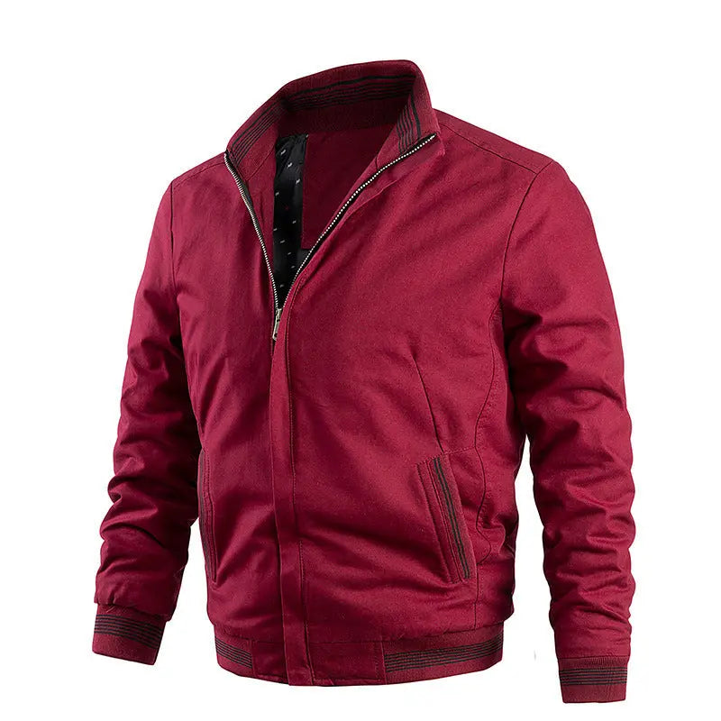 Khaki casual versatile relaxed-fit jacket by Dropshipman, shown on a model with front pockets and a zipper closure.