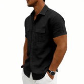 Khaki American-style casual loose-fit T-shirt by Dropshipman with two front pockets, laid flat showing comfortable fabric.