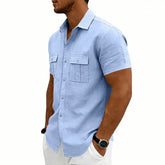 Khaki American-style casual loose-fit T-shirt with two front pockets by Dropshipman, made from comfortable fabric.