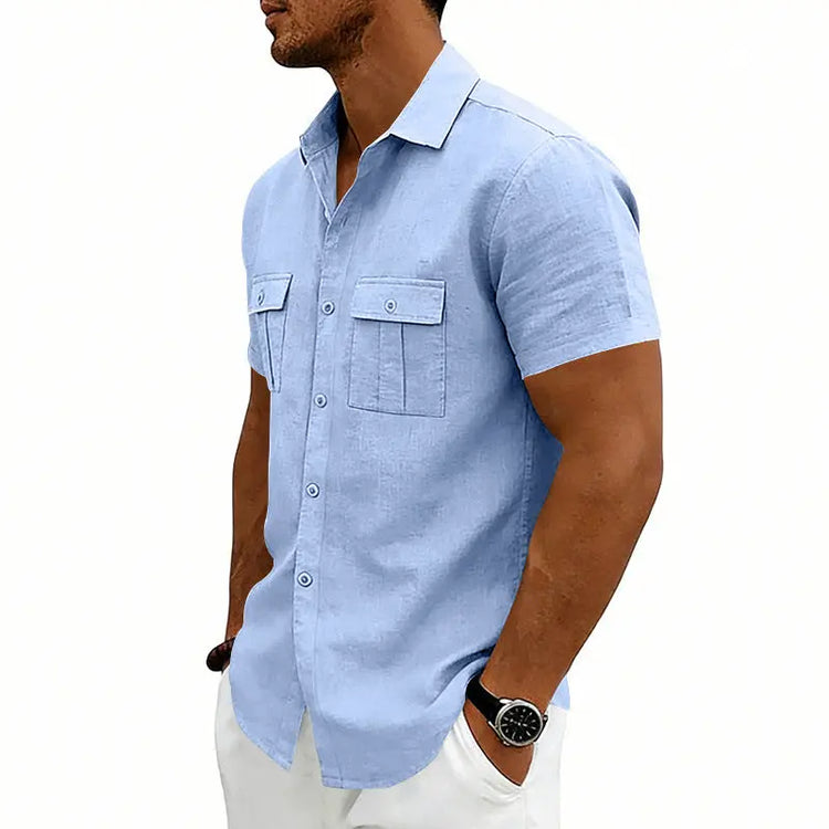 Khaki American-style casual loose-fit T-shirt with two front pockets by Dropshipman, made from comfortable fabric.