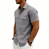 Khaki American-style casual loose-fit T-shirt with two front pockets, made by Dropshipman, laid flat on a white background.