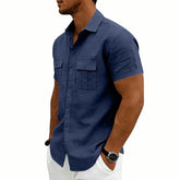 Khaki American-style casual loose-fit T-shirt with two front pockets, branded by Dropshipman, suitable for everyday wear.