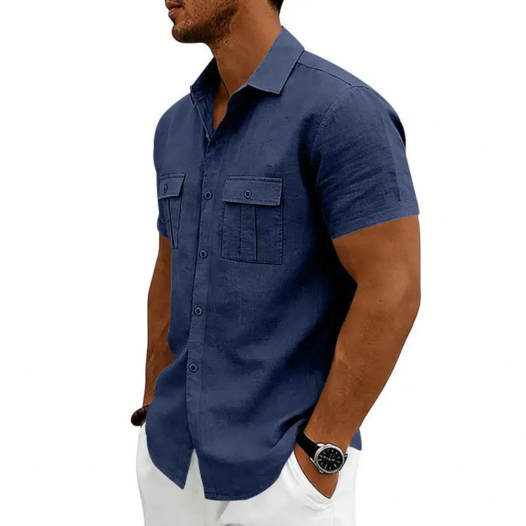 Khaki American-style casual loose-fit T-shirt with two front pockets, branded by Dropshipman, suitable for everyday wear.