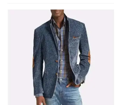 Dropshipman khaki denim suit for men, casual solid color men's clothing, elegant formal classic outfit, stylish men's suit.